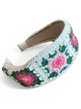 Wide Crocheted Floral Headband